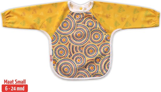 Slab met mouwen | KliederZ lange mouwslab 6 - 24 mnd | meisje babyslab Aboriginal art geel LB01a van KliederZ