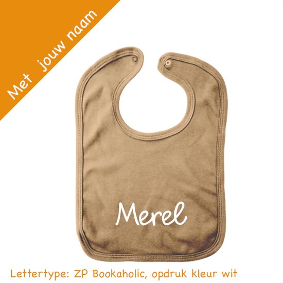 Slab - mokka - met naam - 100% katoen - gepersonaliseerd - naamkado - kraamkado - slabbetje - drukknoopsluiting van hipDesign