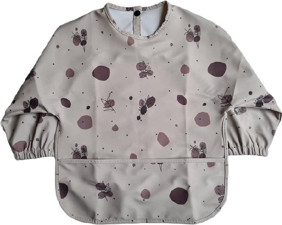 Slab - Schort - Waterproof - met mouw - Kinderschort - Slab met mouwen - Waterafstotend - Knutselen - Kliederschort - met opvangbak - 12 tot 36 maanden - Beige Bruin van Little Dreamers