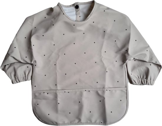 Slab - Schort - Waterproof - met mouw - Kinderschort - Slab met mouwen - Waterafstotend - Knutselen - Kliederschort - met opvangbak - 12 tot 36 maanden - Beige met stippen van Simply for kids