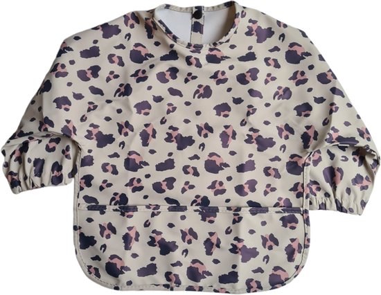 Slab - Schort - Waterproof - met mouw - Kinderschort - Slab met mouwen - Waterafstotend - Knutselen - Kliederschort - met opvangbak - 12 tot 36 maanden - Luipaardprint van Jollein