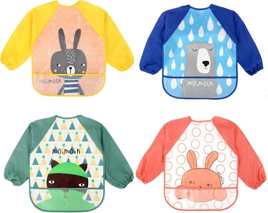 Slab Waterproof met mouw - Polyester - Polyurethaan - Slabbetjes - kliederschort- verfschort - Slabbetje korte mouwen Lente - Baby peuter slabber - wasbaar van Woezel & Pip