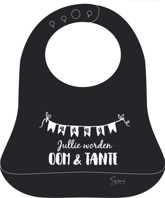 Slabbetje Baby | Siliconen Slabbetje | Met Tekst | Slabbetje met Opvangbakje - Zwart / Wit - Jullie worden oom & tante van LP Creationz