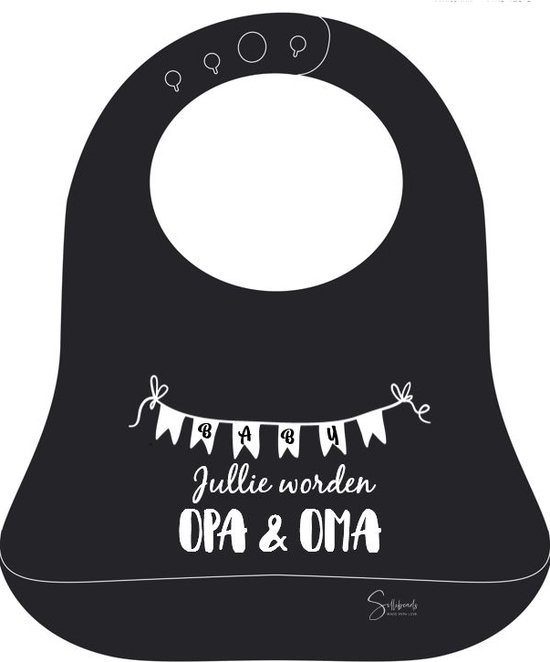 Slabbetje Baby | Siliconen Slabbetje | Met Tekst | Slabbetje met Opvangbakje - Zwart / Wit - Jullie worden opa & oma - Zwangerschapsaankondiging - Zwanger - Zwangerschap aankondiging van BOXBOBOY.