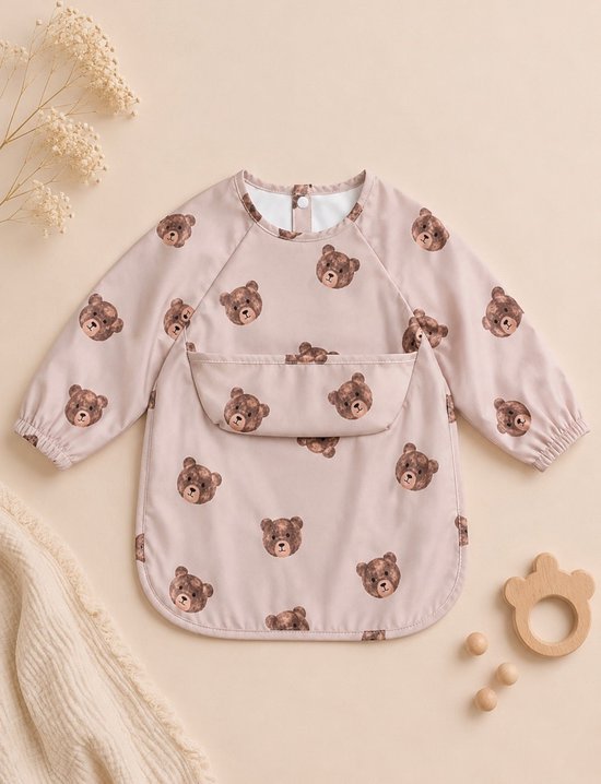 Slabbetje met lange mouwen en opvangvak – Teddy Bear – 12-36 maanden
