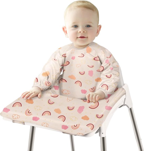 Slabbetje met mouwen Baby Mouwslabbetje Bevestigt zich aan je kinderstoel, babyslabbetje met mouwen Waterdicht voor jongens meisjes peuter voeding slabbetje schort (roze) van Happy Healthy Parent