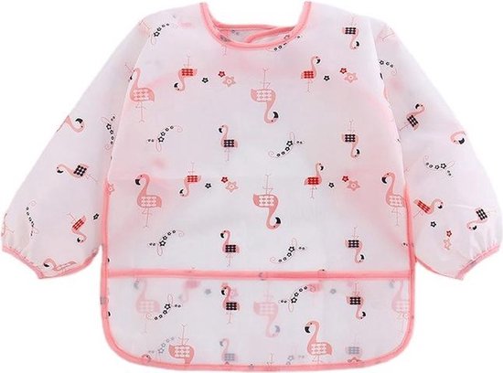 Slabbetje Peuter 2 t/m 3 jaar - lange mouwen met brede opvangbak - Roze Flamingo - kliederschort - verfschort van Qukel