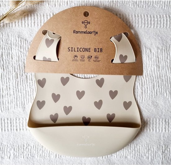 Slabbetje - siliconen slab met opvangbakje - baby - peuter - Hartjes - Eten - speelgoed - Naturel - Verjaardag - geschenk - unisex - van Cutelions