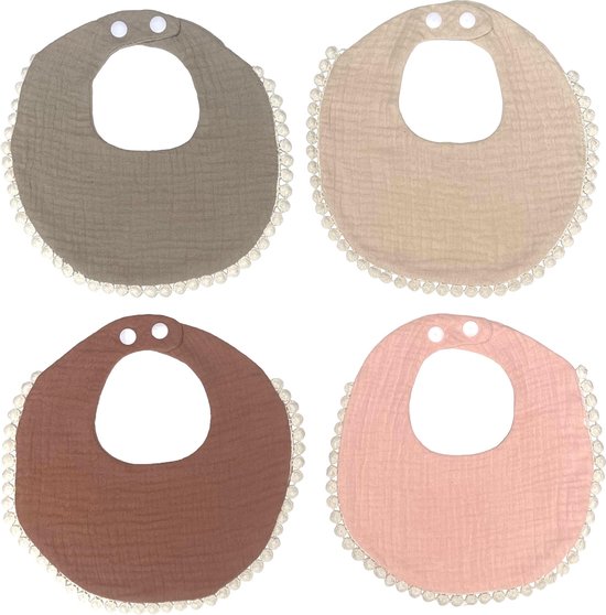 Slabbetjes | 4 stuks | Hydrofiel | Set | Slab | Rond | Baby | Peuter | Kwijlslab | Taupe | Beige | Roest | Roze van ECObaby