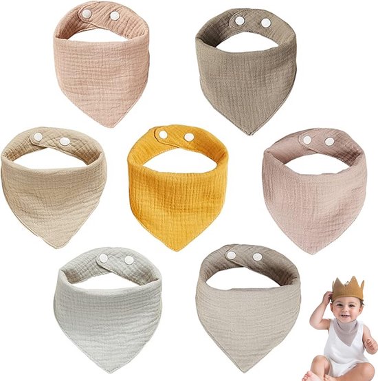 Slabbetjes - 7 Stuks - Badstof - Spuugdoekjes - Halsdoek Baby - Kwijl Slabbetjes - Met Verstelbare Drukknop - Kwijldoekjes - Absorberend / Zacht / Makkelijk Wasbaar - Voor Voeden / Kwijlen / Bescherming Van Kleding - Katoenen van Merkloos
