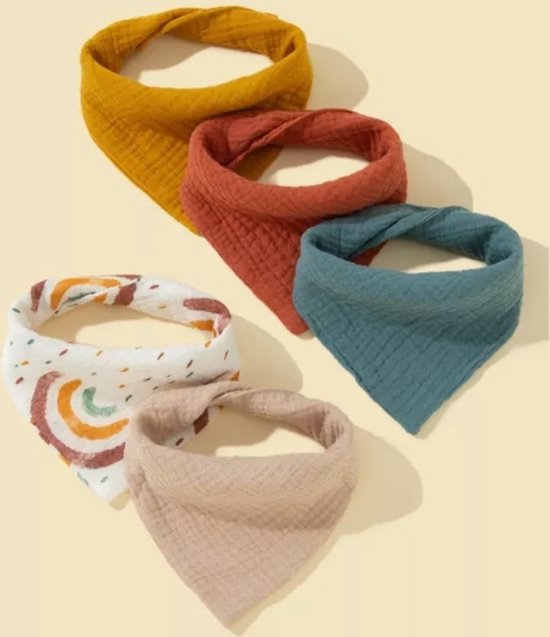 Slabbetjes Lalieloe - 5 stuks - Regenboog - Bandana Slab - Verstelbaar van Lalieloe