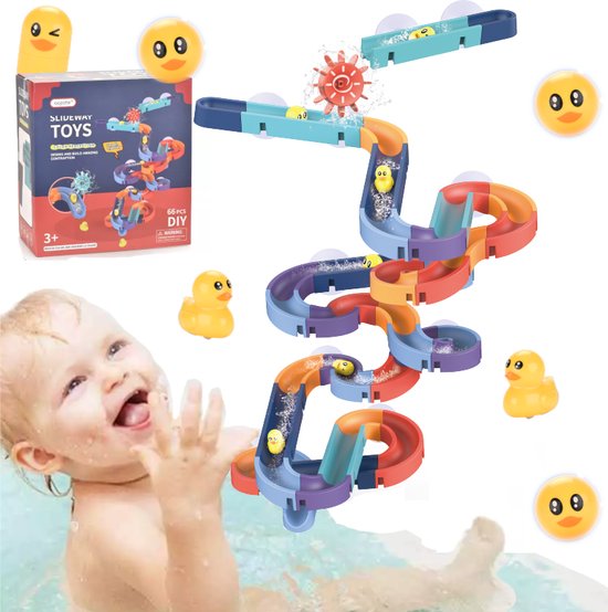 SlideWay Toys® Glijbaan - 66-delige speelset - Badspeeltjes & Badspeelgoed - Watertafel knikkerbaan & Waterbaan - Vanaf 3 jaar - Jongen en Meisje waterspeelgoed - Cadeau en kado tip kinderen van SlideWay Toys®