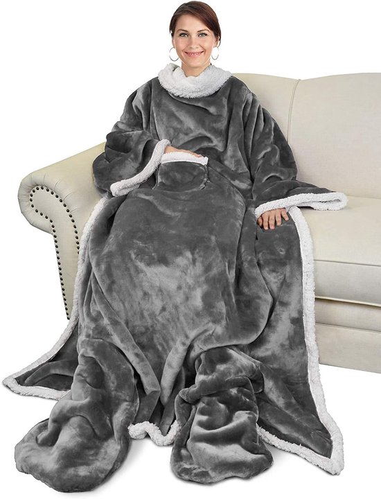 Slijtbare Sherpa Knuffeldeken met Mouwen - Warme Fleece Deken voor Winter - 1 stuk - 190 x 135 cm