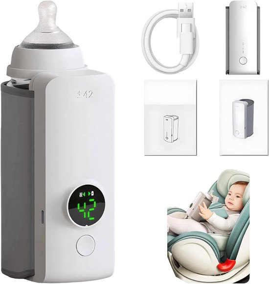Slimme draagbare fleswarmer - draadloze digitale display, snelle verwarming en warmtehandhaving, slimme thermostaat onmiddellijke fleswarmer, ideaal voor auto/reizen/nacht van Merkloos