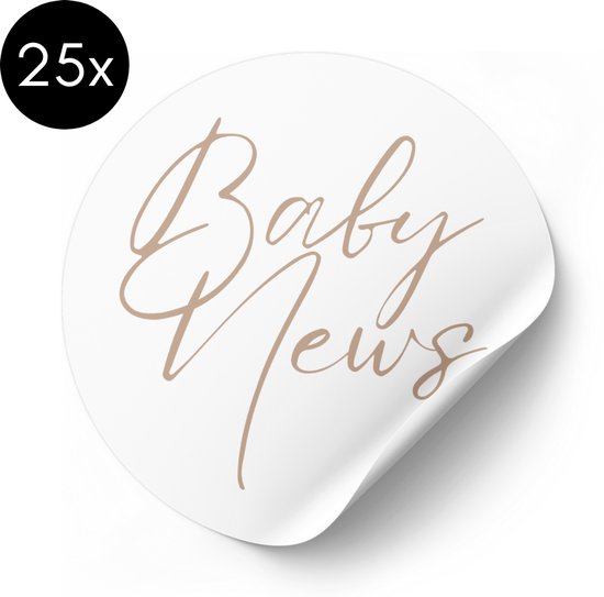 Sluitstickers Geboortekaartje - Baby News - Beige / Wit - 30 mm - Ronde Sticker - 25 stuks