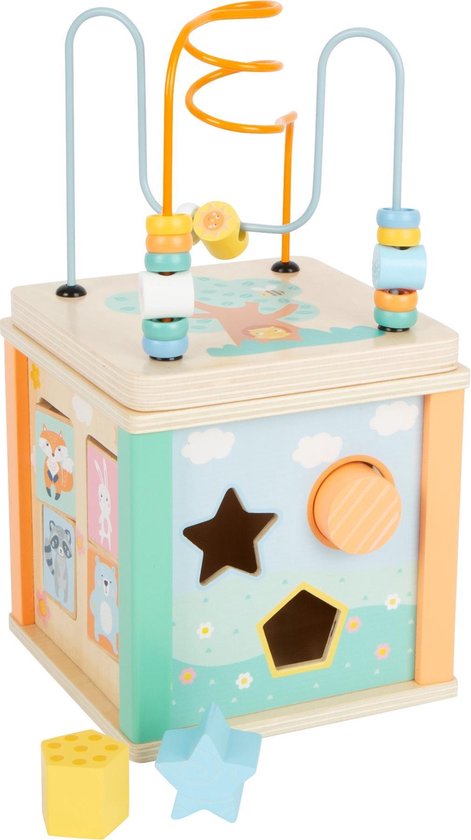 Small Foot - 5-in-1 Houten Speel Activiteiten Kubus - Motoriek - Babyspeelgoed - Kinderspeelgoed - Vormenstoof - Kralenspiraal van Small Foot