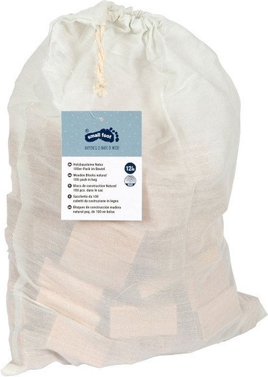 Small Foot - Houten Bouwblokken Natuurlijk in Zak, 100dlg. van Small Foot