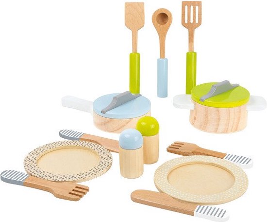 Small Foot - Houten Kookgerij en Servies Set, 15dlg. van Small Foot