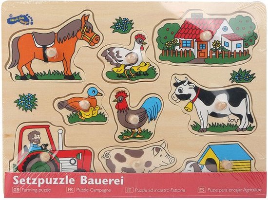 Small Foot - Houten Noppenpuzzel Boerderij, 9st. van Small Foot