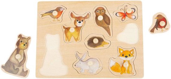 Small Foot - Houten Noppenpuzzel Bosdieren, 9st. van Small Foot