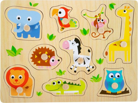 Small Foot - Houten Noppenpuzzel Dierentuin, 9st. van Small Foot