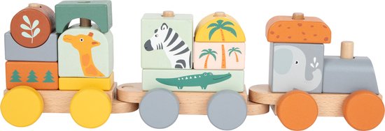 Small Foot - Houten Stapelblokken Trein Safari, 16dlg. van Small Foot