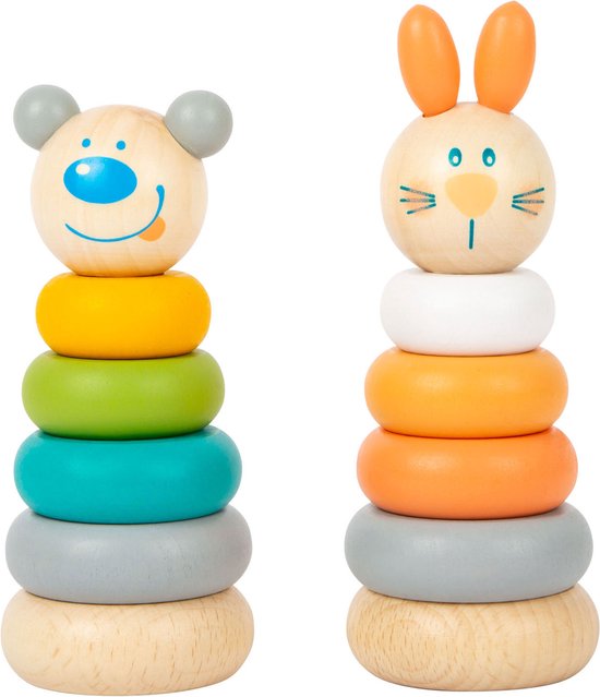 Small Foot - Houten Stapeltoren Dier Pastel, 6dlg. van Small Foot