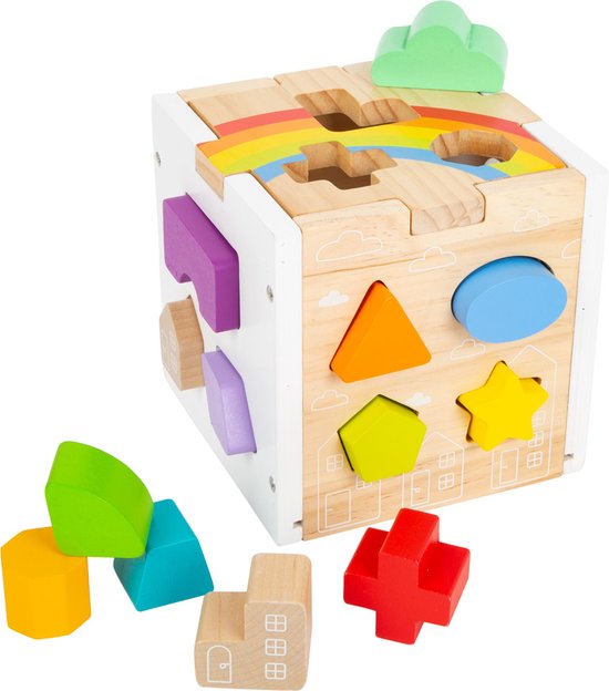 Small Foot - Houten Vormenstoof Kubus Regenboog, van Small Foot