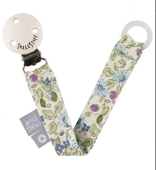 Smallstuff Fopspeenketting-speenkoord-baby-blauw-groene bloemen-22 cm van Smallstuff