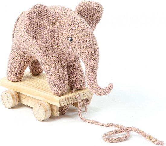 Smallstuff Trekdier Olifant Gebreid 20 Cm Roze van Smallstuff