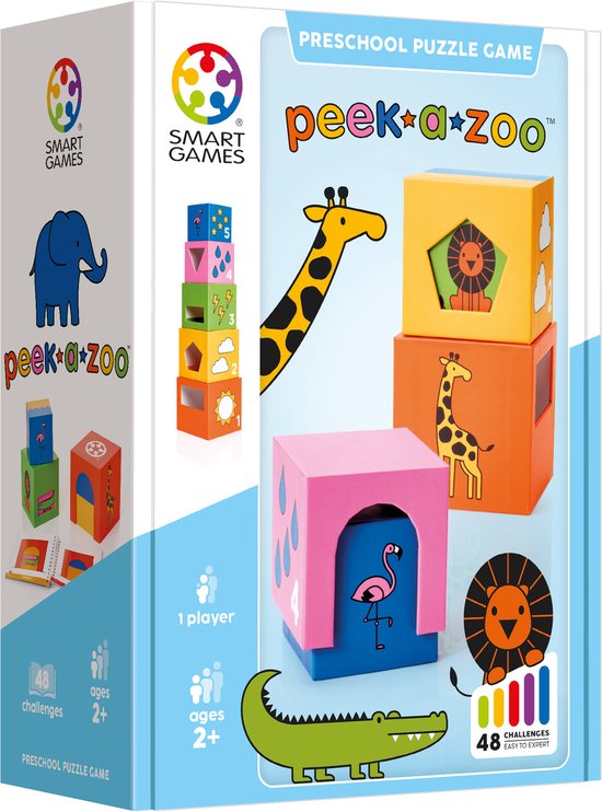 SmartGames Peek-A-Zoo - Educatief Stapelspel - 48 Ruimtelijke Puzzelopdrachten - Solospel voor Peuters & Kleuters - Vanaf 2 Jaar van SmartGames