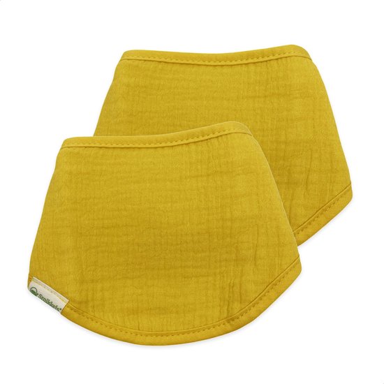 Smikkels - Baby bandana slab (2 stuks) Geel - 100% biologisch katoen - dubbellaags - kwijl slabbetje baby - Kraamcadeau jongen meisje van Smikkels
