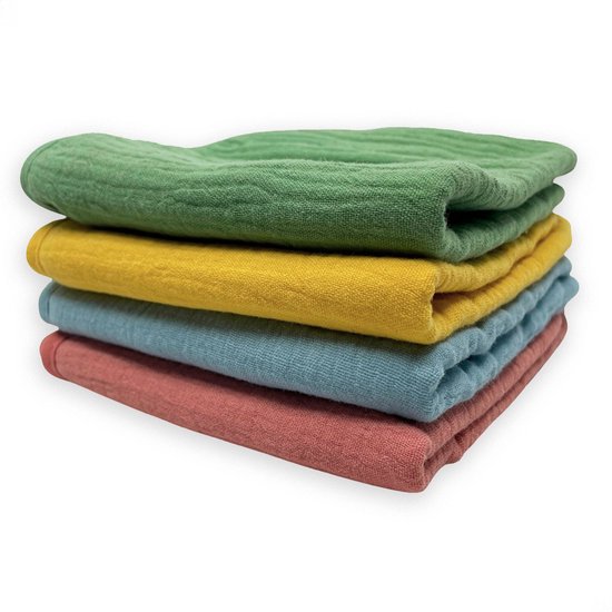 Smikkels - Baby Spuugdoekjes - Monddoekjes - set van 4 stuks - 4 kleuren - Dubbellaags - 100% biologisch katoen - hydrofiel met badstof van Smikkels