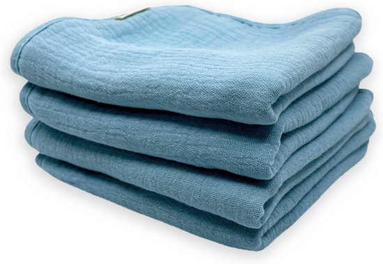 Smikkels - Baby Spuugdoekjes - Monddoekjes - set van 4 stuks - Blauw - Dubbellaags - 100% biologisch katoen - hydrofiel met badstof van Smikkels