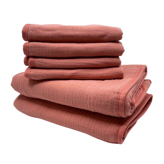 Smikkels - Kraamcadeau hydrofiele babydoeken (2 stuks) met spuugdoekjes (4 stuks) - Roze - 100% biologisch katoen - hydrofiel met badstof van Smikkels