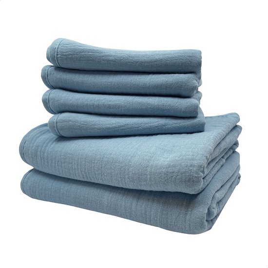Smikkels - Kraamcadeau hydrofiele doeken (2 stuks) met spuugdoekjes (4 stuks) - Blauw - Hydrofiel met badstof van Smikkels