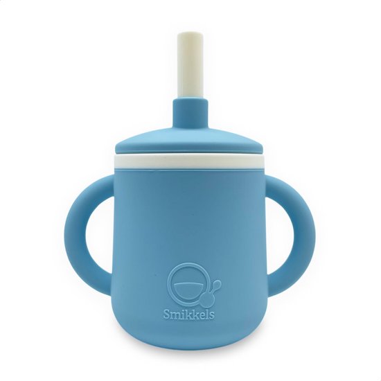 Smikkels - Siliconen kinderbeker met oren - Velige Drinkbeker - Oefenbeker - Rietjesbeker - Duurzaam - Baby - Peuter - Kleuter - Blauw van Smikkels