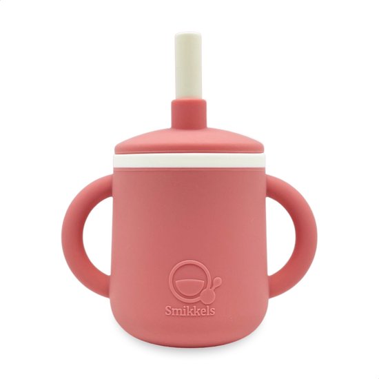 Smikkels - Siliconen kinderbeker met oren - Velige Drinkbeker - Oefenbeker - Rietjesbeker - Duurzaam - Baby - Peuter - Kleuter - Roze van Smikkels