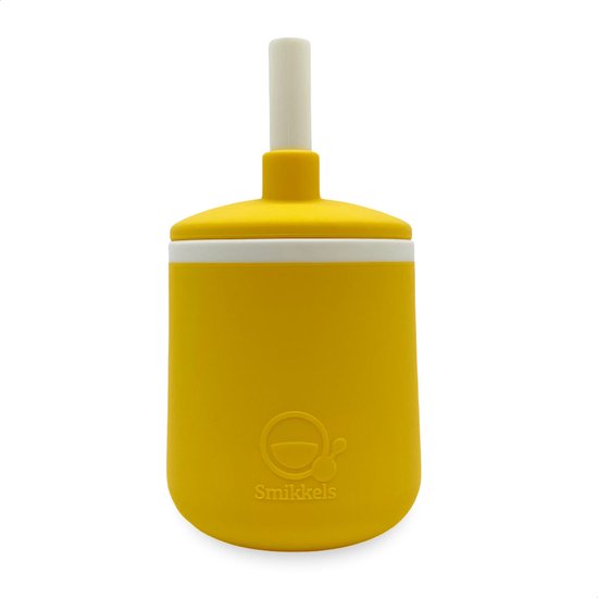 Smikkels - Siliconen kinderbeker - Veilige Drinkbeker - Oefenbeker - Rietjesbeker - Duurzaam - Peuter - Baby - Geel van Smikkels