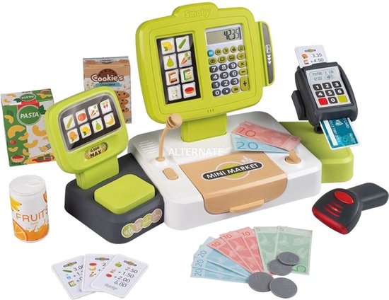 Smoby - Rollenspel - Shopping - Elektronische Supermarkt kassa met kassa lade, echte rekenmachine, dummymicrofoon, creditcardlezer en weegschaal met mechanische actie van Smoby