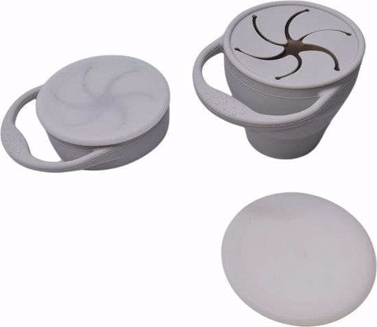 Snack cup - Snack Beker - Inklapbaar - Siliconen - Duurzaam - Baby - Peuter - Dreumes - Servies - Babyeetset - Onderweg - Grijs van Little Dutch