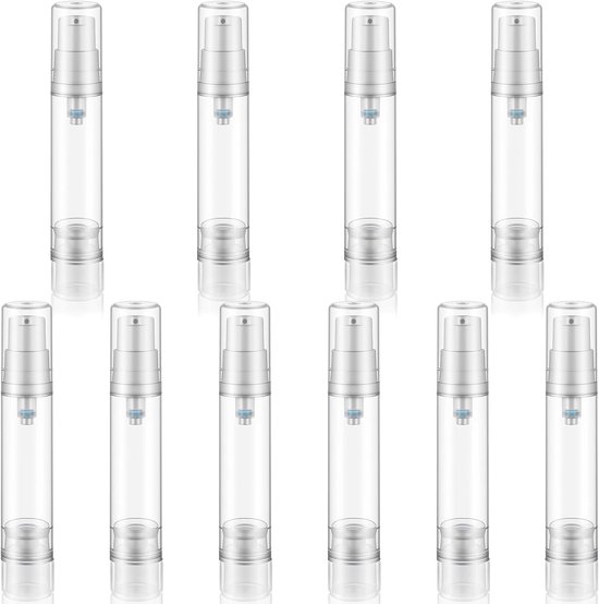 SnelShoppen - 10 Stuk Lege Pompflessen 10 ml - Navulbare Sprayflacon Transparant - Reisverpakkingen voor Foundation, Mini-Sprayflessen voor Lotion, Sh