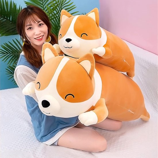 SnelShoppen - 100 cm Pluche Kussen, Knuffel Toy, Schattige Corgi Akita, Zacht Comfort Kussen, Ideaal Cadeau voor Kinderen, Meisjes en Jongens