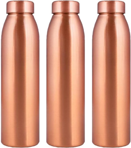 SnelShoppen - 100% Koper Drinkfles Set - 1 Liter Ayurvedische Fles voor Heren en Dames - 3 Stuks - Smooth Design - Perfect Cadeau voor Vaderdag en Moe