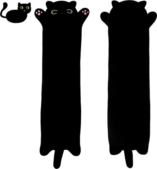 SnelShoppen - 110 cm Kat Plush Kussen - Zachte Slapen Kat Pop - Cute Pluche Doudou - Gift voor Kinderen en Vriendin - Super Soft Katoen en PP Kussen