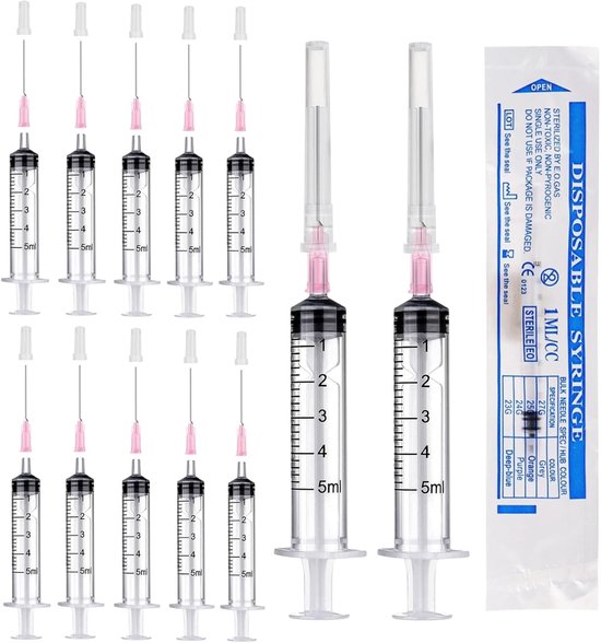 SnelShoppen - 12 Stuks 5ml Plastic Syringe Set met Luer en Blunt Needles - Ideaal voor Refilling, Meten, Olie, Lijm, Vloeistoffen, Dier Voeden, Labora