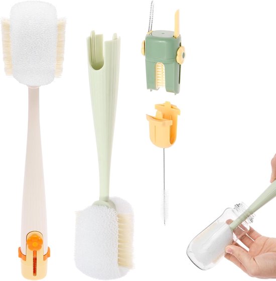 SnelShoppen - 2-delige 5-in-1 multifunctionele waterfles-reinigingsborstelset, babyfles-schrobborstel, afneembare beker-mondrietje en spletreiniger vo