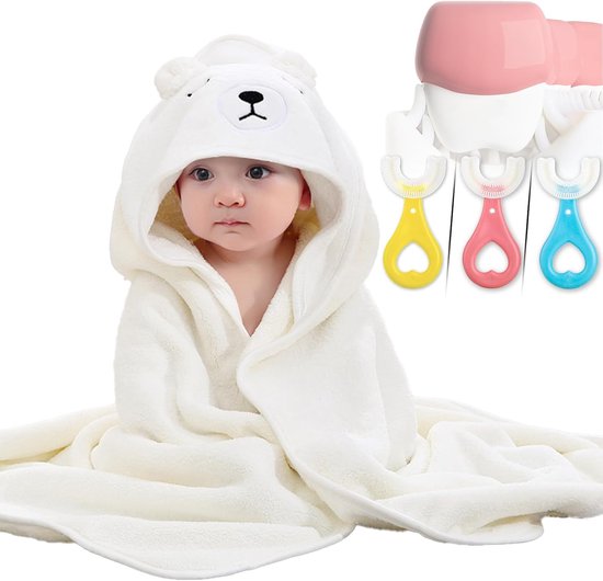 SnelShoppen - 2 Handdoeken met Capuchon voor Meisjes - Babyhanddoek met Capuchon - Extra Zacht en Super Absorberend - Badjas voor Pasgeborenen - Wit -