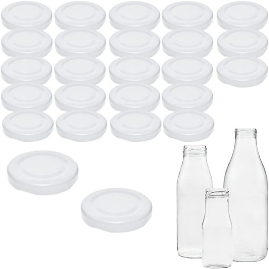 SnelShoppen - 25 Witte Twist-off Schroefdeksels voor Glazen Flessen - 5cm TO48 voor Melk en Sap - Geschikt tot 100°C - Ideaal voor Keuken en Feesten