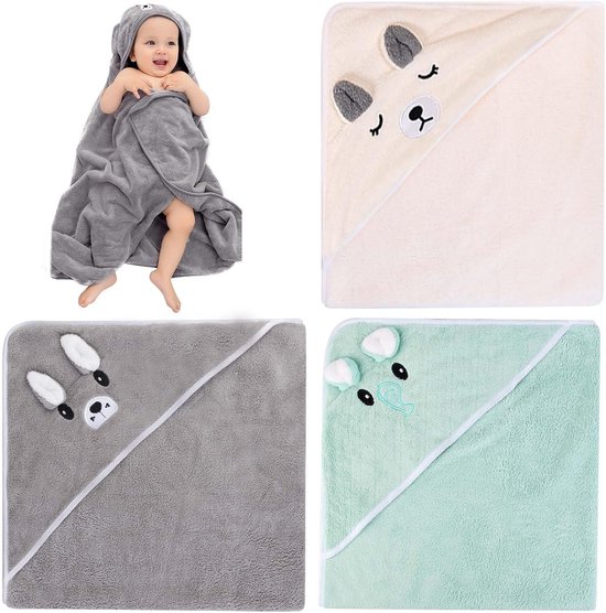 SnelShoppen - 3 Pcs Baby Handdoek Set met Kap - 105x105cm - Zachte Unisex Babydoeken - Super Absorberend - Perfect voor Bad, Zwemmen, en Geschenk voor